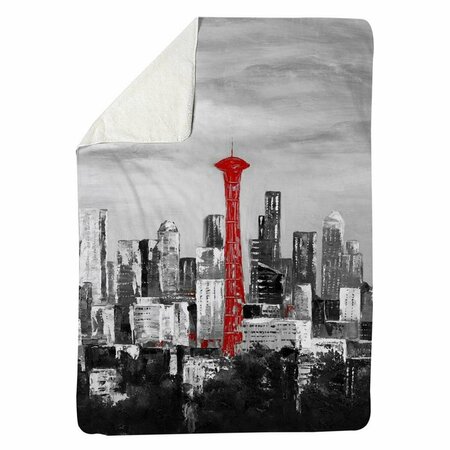 BEGIN HOME DECOR 60 x 80 in. Space Needle In Red-Sherpa Fleece Blanket 5545-6080-CI271